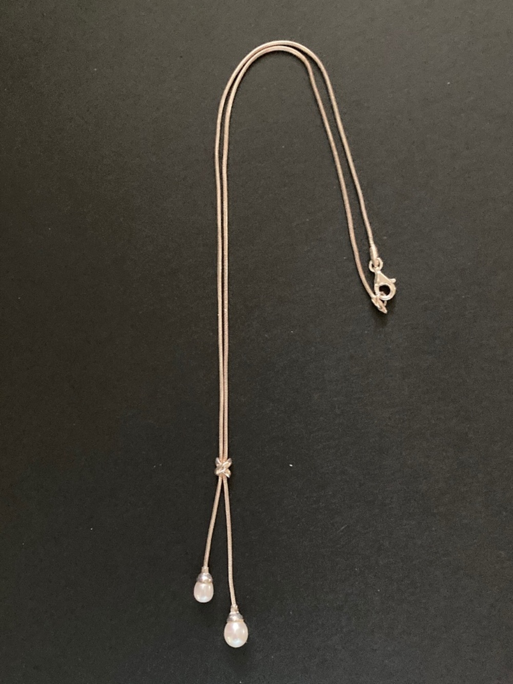 Sterling Cultured Freshwater Pearl Drop Lariat/Snake Chain/925 Silver/18"/NEW!